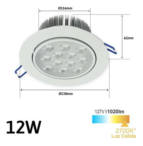 Lampara De Led Empotrable Dirigible 12w Aro Blanco 24 Pz Jwj Aro Blanco Luz Blanca