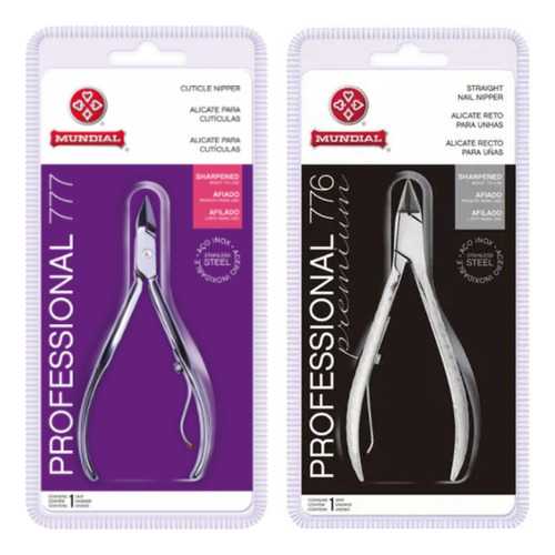 Kit 2 Alicates De Unha E Cutícula Mundial Mod 776 E 777 Cor Aço Inox