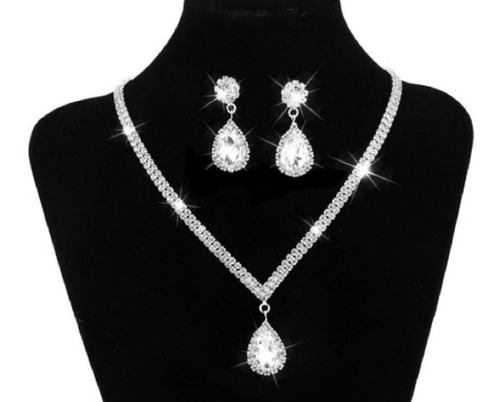 Conjunto Feminino Gota Noiva Colar Brinco Debutante Nupcial