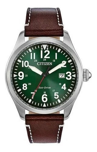 Reloj Citizen Ecodrive Analog Bm683809x Hombre Color de la malla Marrón oscuro Color del bisel Plateado Color del fondo Verde