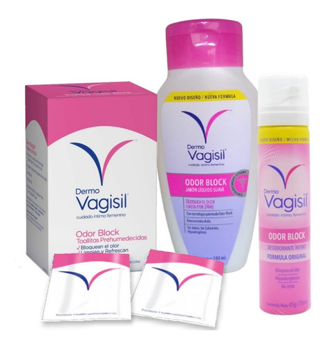 Dermo Vagisil Set Odor Block Jabón + Toallitas + Desodorante Intimo