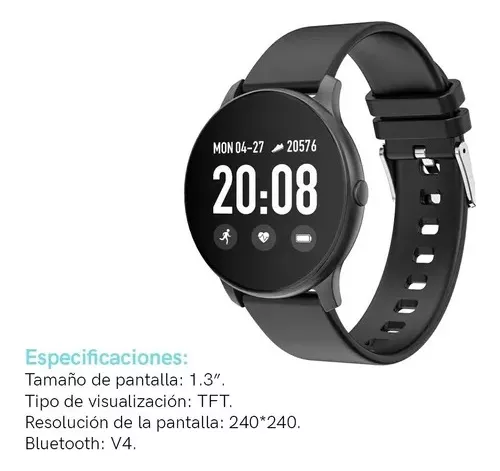 Smartwhatch Only Kw19 Round Fitness Malla Negra Redondo