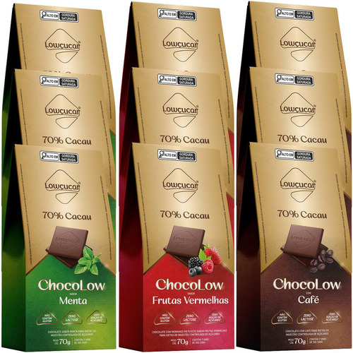 Chocolate Zero Lactose 70g Sabores Variados Kit Com 9