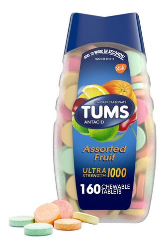 Pastilhas Tums Antacid Ultra Strength 1000 - 160 Tabletes Sabor Frutas Tropicais