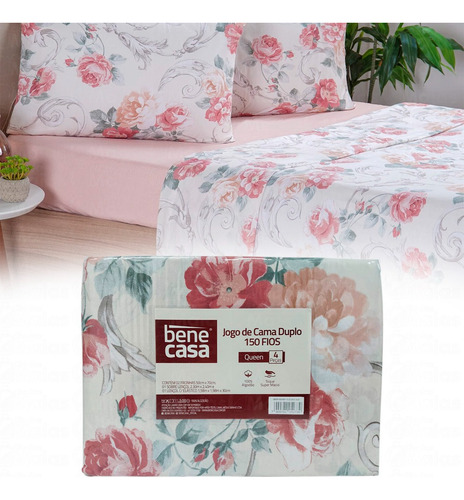Jogo De Cama Duplo Casal Queen Elegante Lençol Fronha Macio Cor Blumen Desenho Do Tecido Liso