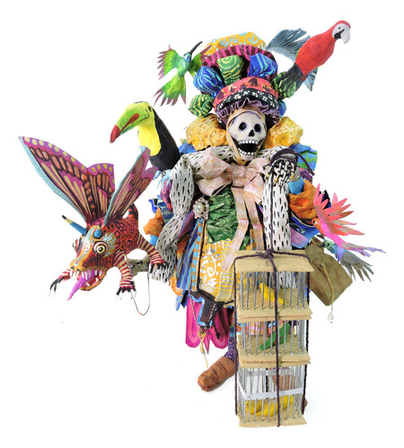 Alebrije Calavera Con Aves Mexicana Escultura Artesania