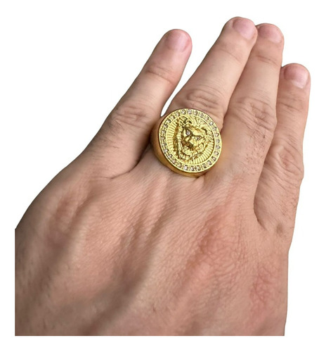 Anel Leão Cravejado Banhado A Ouro 18k Masculino