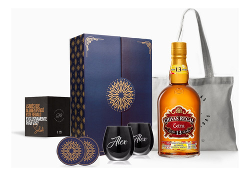 Box Whisky Chivas Regal Extra Vasos Negros Grabados