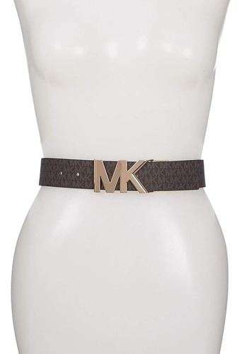 Cinto Michael Kors Dama Reversible 100% Color Cammel Y Cafe Obsc Letras Cafe Claro Talla Mediana