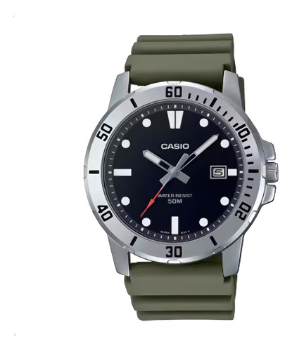 Relógio Casio Masculino Militar Verde Mtp-vd01-3evudf Cor Prata Cor da correia Verde-musgo Cor do bisel Prateado Cor do fundo Preto