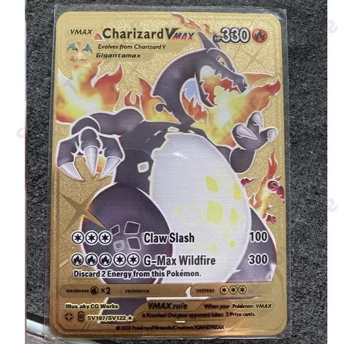 Carta De Pokemon Metal Dourada Charizard Vmax Colecionador