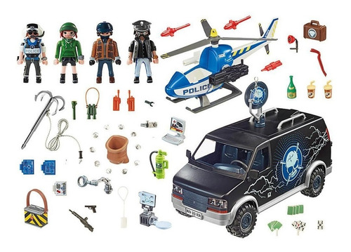 Playmobil - Persegução Policial Com Helicóptero E Van Quantidade de peças 124