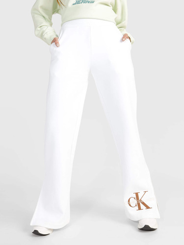 Pants Blanco Con Logo Calvin Klein Jeans Mujer