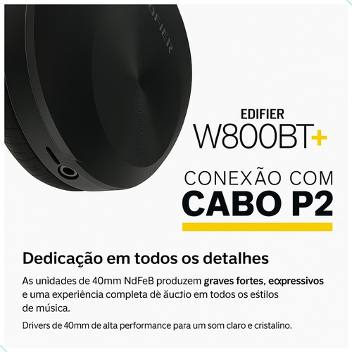 Fone De Ouvido Over-ear Sem Fio Edifier W800bt Plus Preto