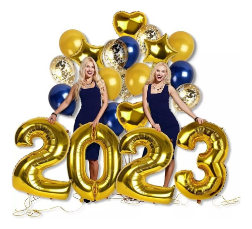 Globo Azul Naval Dorado Fin De Año 2023 Grado
