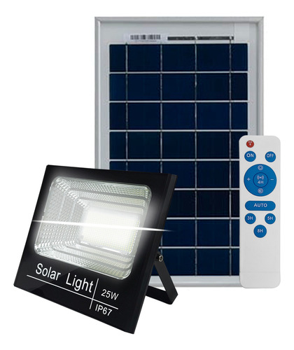 Reflector Led 25w + Panel Solar Exterior Con Control Remoto Color de la carcasa Negro Color de la luz Blanco