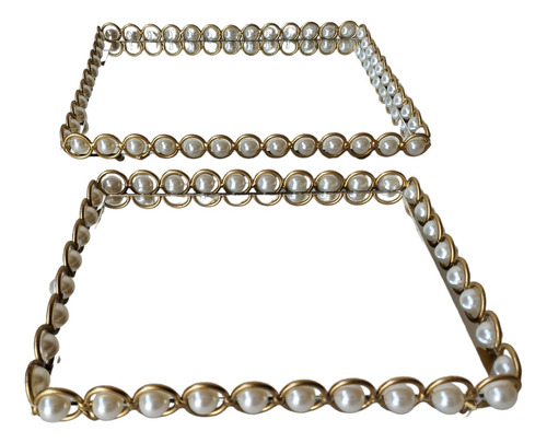 Kit 2 Bandejas + Espelhos Imediato Cor Dourado Com Perolas