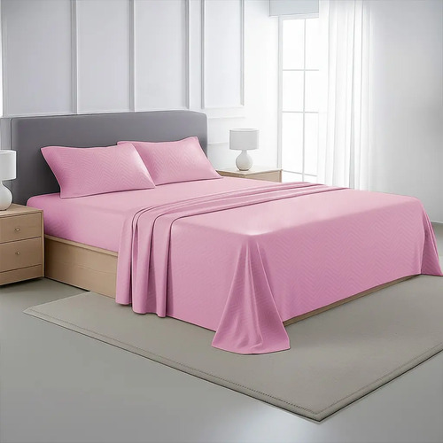 Juego De Sábanas King Size 100% Microfibra Pierre Cardin Rosa Zigzag