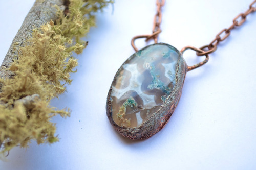 Imagen 3 de 6 de Collar De Piedra Piedra Agata Con Cadena De Cobre, Cod1