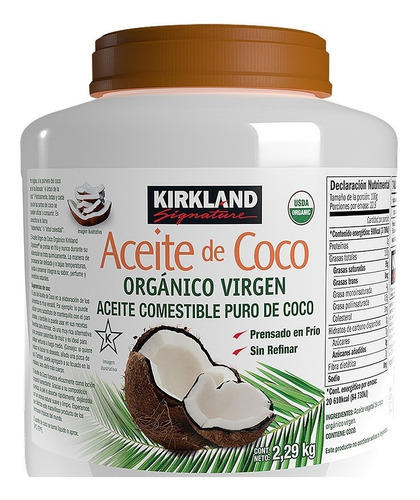 Aceite De Coco Orgánico Virgen, Comestible, Kirkland 2.29 Kg