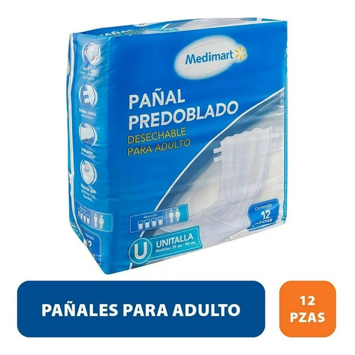 Pañales Para Adulto Medimart Predobla. Unitalla Bolsa Con 12