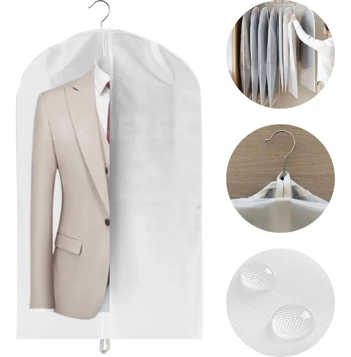 Capa P/ Roupas C Zíper Proteçao Antimofo P Roupas E Ternos Cor Branco