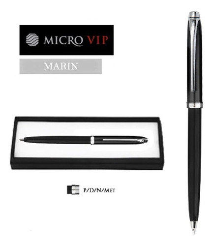 Lapicera Pluma Micro Vip Marin Negro Y Cromado Personalizada