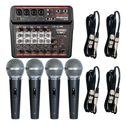comprar Kit Mesa De Som 6 Canais + 4 Microfones Santo Angelo Sas100