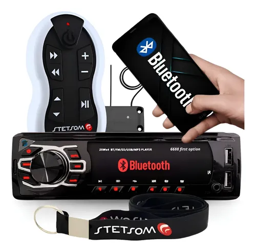 Aparelho Som Bluetooth Rádio Mp3 + Controle Longa Distância Branco
