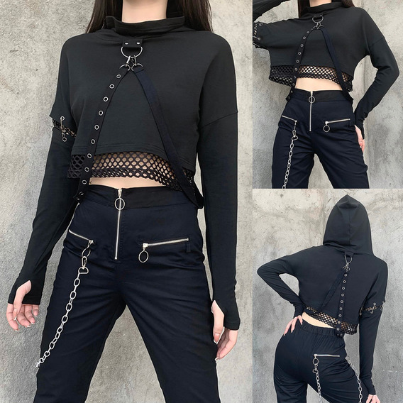 Tops Mujer Gótico Delgado Cadena Mariposa Manga Larga S 3002 Tops Mujer Gótico Delgado Cadena Mariposa Manga Larga S 3002
