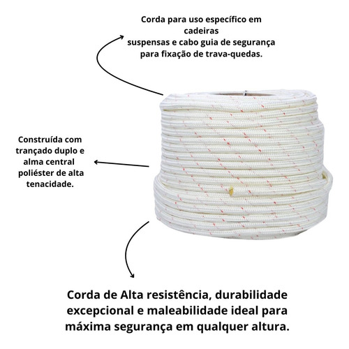 Corda Bombeiro 12mm Poliamida Nr18 Linha Vida 20 Metros