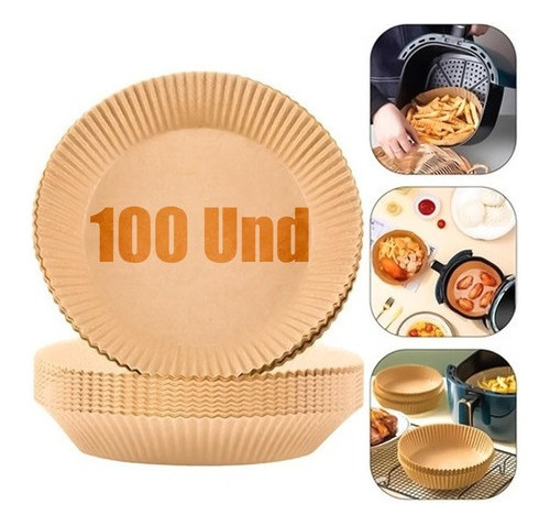 100 Platos Papel Airfryer Antiadherente 20cm Desechables