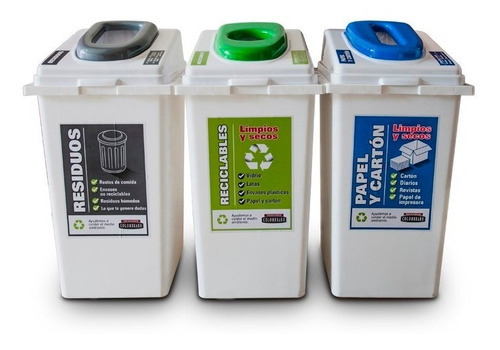 Estacion De Reciclado Colombraro 3 Cestos Adosables 60 Lts Color Negro/Verde/Azul