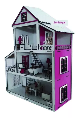 Casa Pink + 23 Móveis + 1 Boneca Barbie 12cm