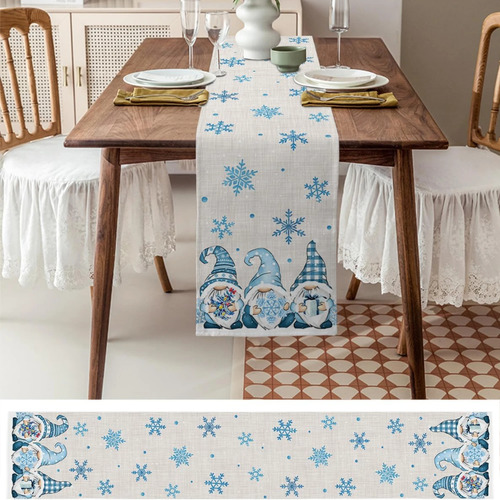Caminos De Mesa De Lino Con Diseño De Gnomos Azules Para Inv