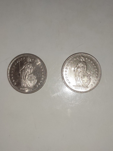 2 Francos Suiza Monedas Años 1985 Y 1987 Antigua Helvetia