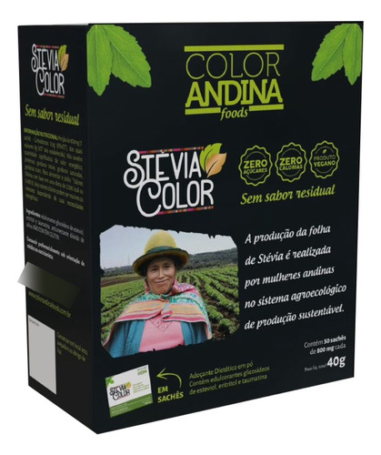 Adoçante Natural Em Pó Stevia 50 Sachês - Color Andina