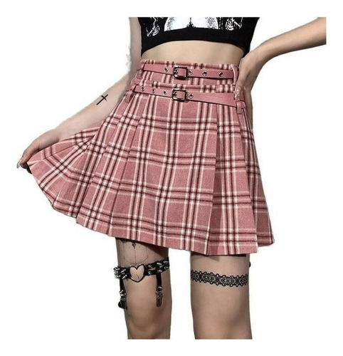 Minifalda Plisada A Cuadros Rosa E-girl Gothic Punk
