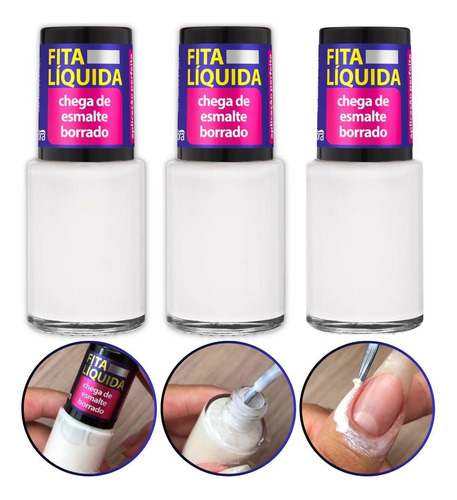 3 Fitas Líquidas Cora 9ml Nunca Mais Esmalte Borrado