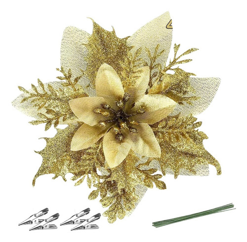 40 Flores De Navidad Con Purpurina Artificial Y