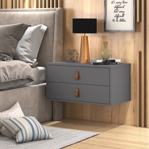 Criado Unic 60cm Suspenso/flutuante Para Parede Quarto Acabamento Fosco Cor Cinza