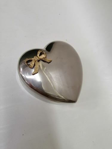 Cofre Joyero Antiguo Italy Corazon Bronce Baño Plata 1950