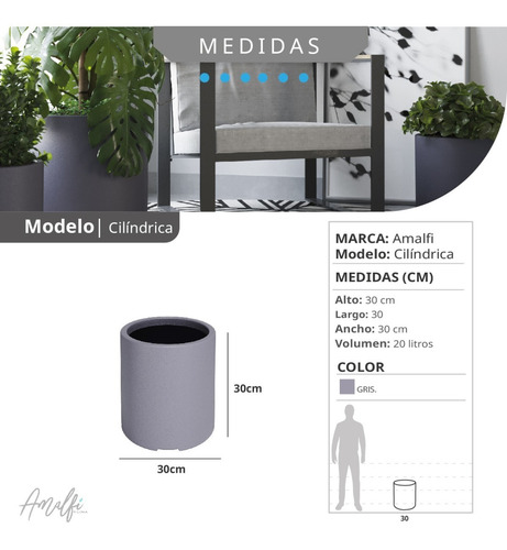 Maceta Plástica Rotomoldeada Cilíndrica N 30 Moderna Amalfi