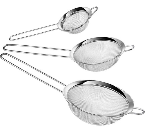 Colador Malla Acero Inoxidable Mango Cocina Coladera 3 Pzs