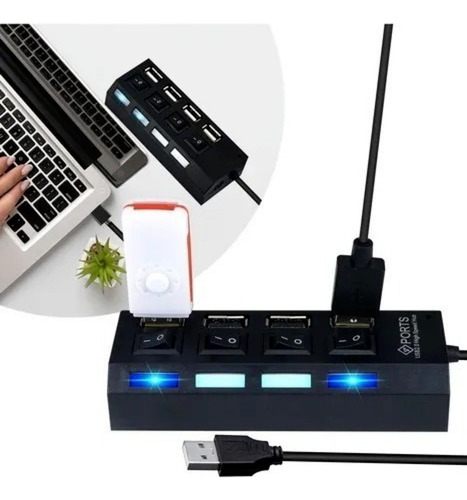 Hub Usb De 4 Puertos Usb 2.0 Con Switch Individual