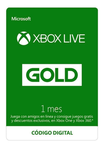 Imagen 1 de 1 de Membresia Xbox Live 1 Mes Gold Zugars Game