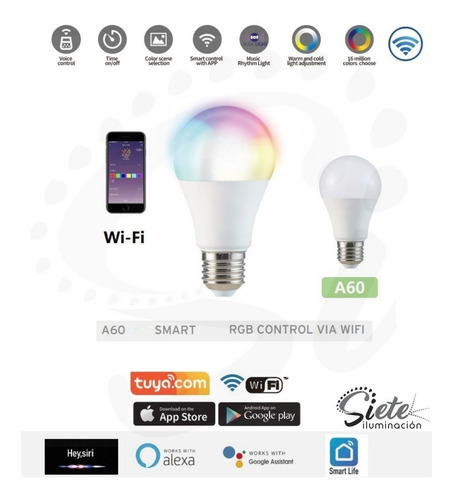 Imagen 2 de 6 de Lámpara Led Smart Life E27 Wifi Rgb Celular App Tuya Dim