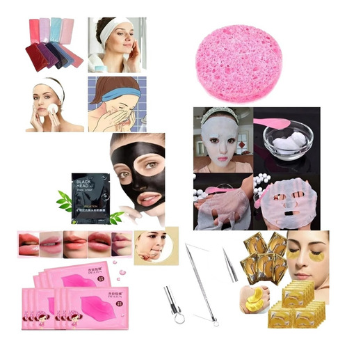 Imagen 1 de 9 de Combo Limpieza Facial Parche Labio Ojera Vincha Esponja Acne