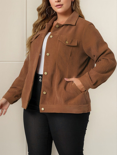 Chaqueta Talla Grande Abrigo Camisa De Pana Con Bolsillos