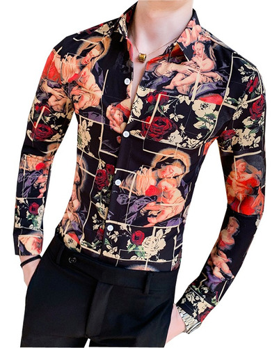 Camisas Estampadas Elegantes De Manga Larga Para Hombres Rop